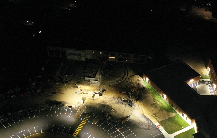 aerial shot at night - construction